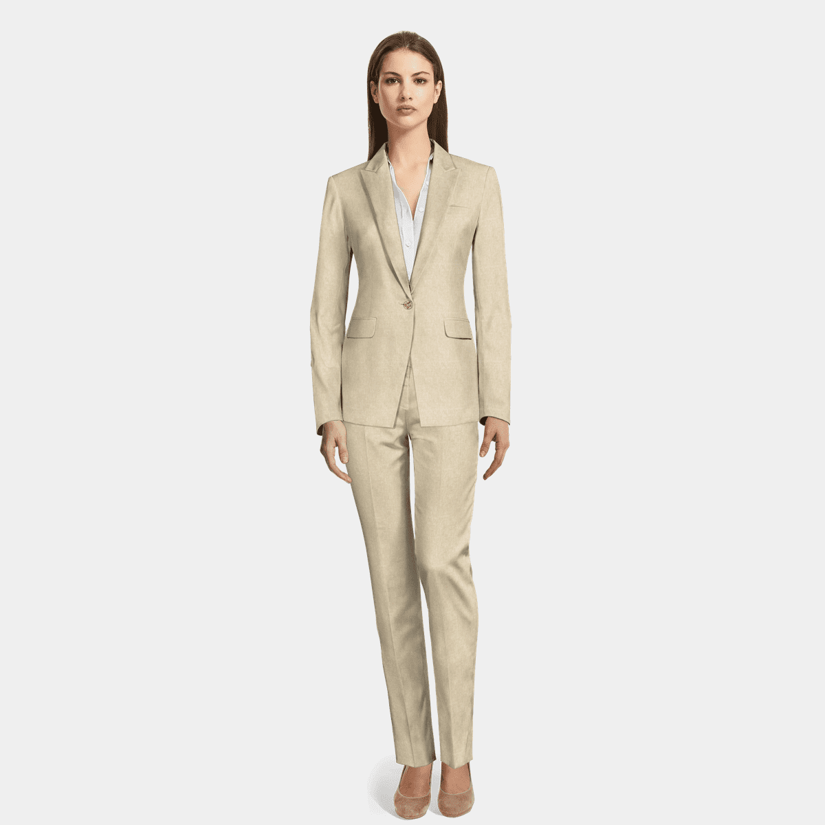 スーツ THOM KROM Women Suits LWTS556DUNE Beige Beige linen Woman Suit with peak lapels | Sumissura