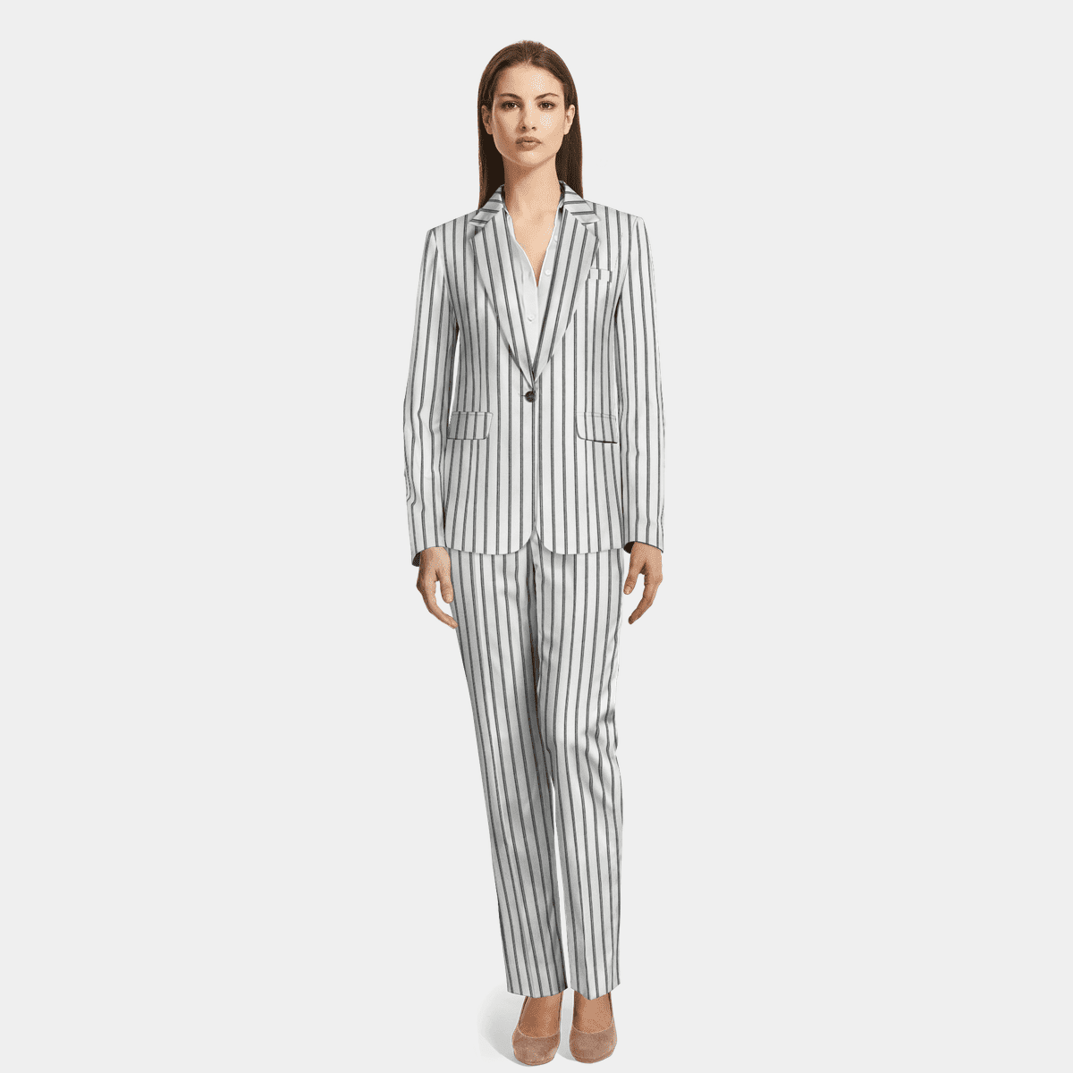 White striped linen Woman Suit - relaxed fit