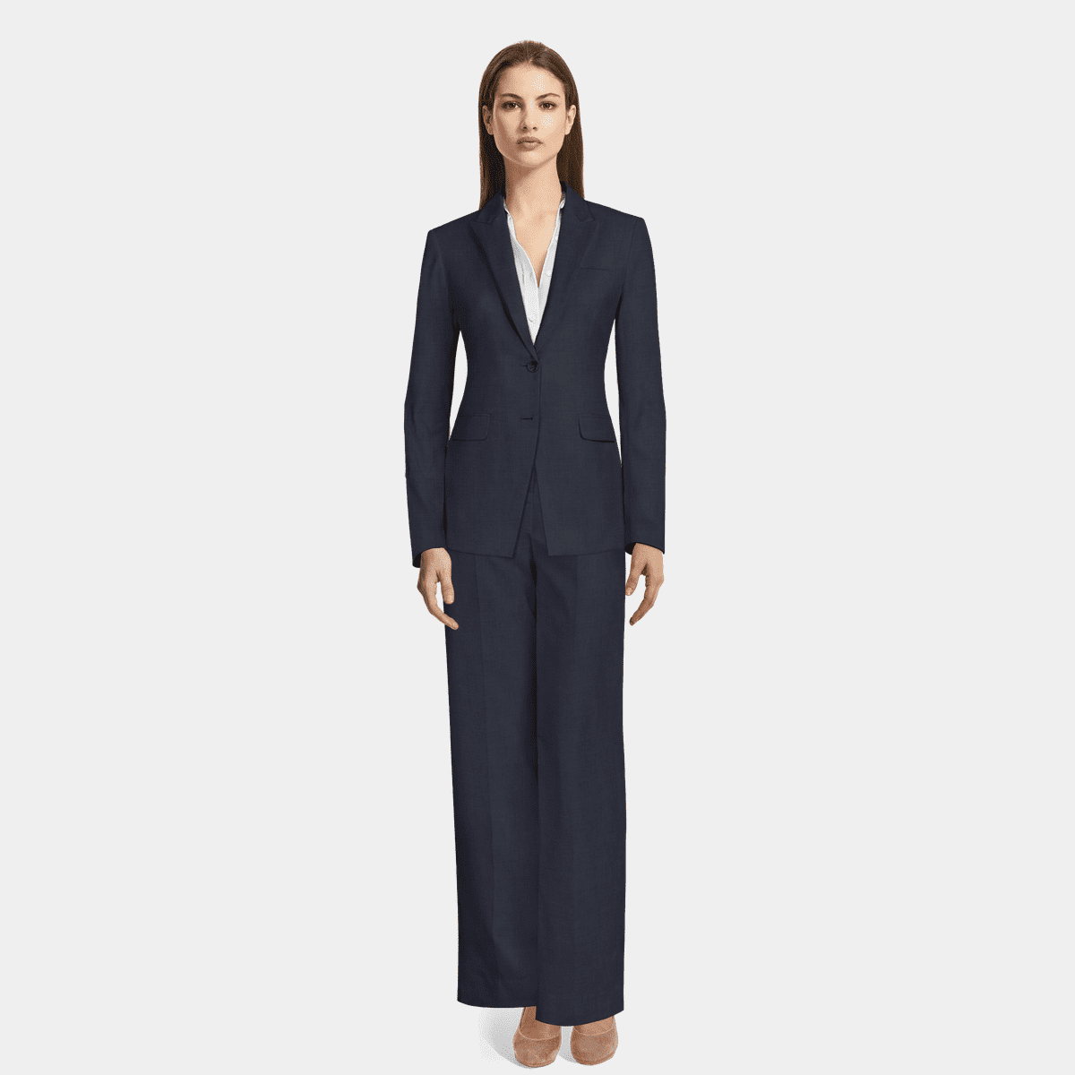 Premium Mid Blue wool Wide Leg Pant Suit | Sumissura