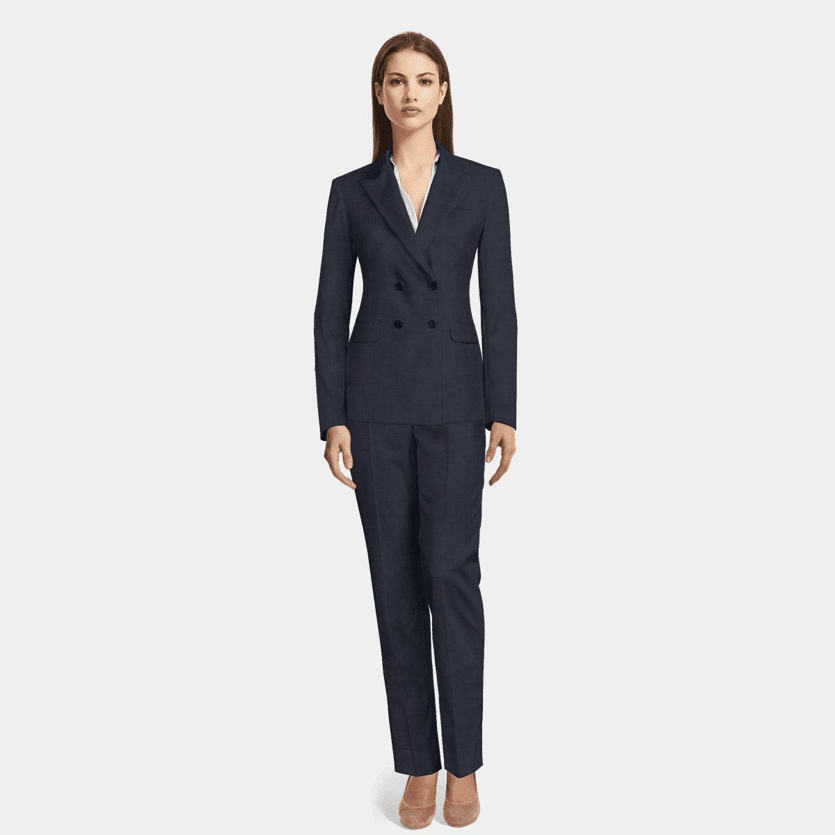 Premium Mid Blue double breasted wool Pantsuit