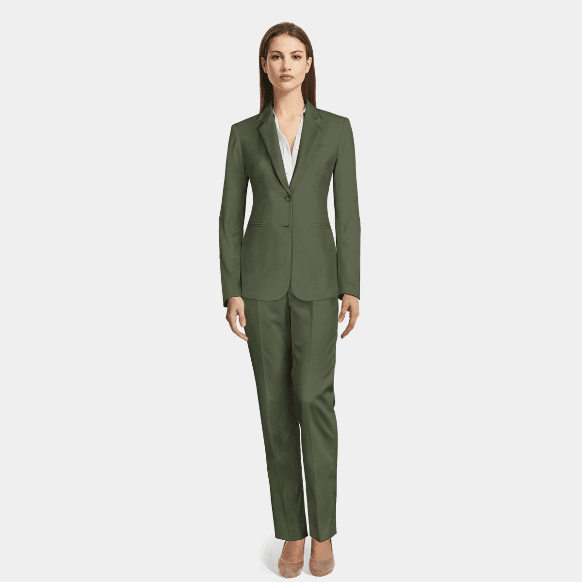 Sage Green wool blend stretch Pant Suit