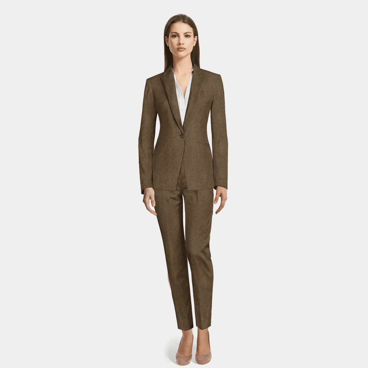 Taupe Gray Ankle Pantsuit with peak lapels
