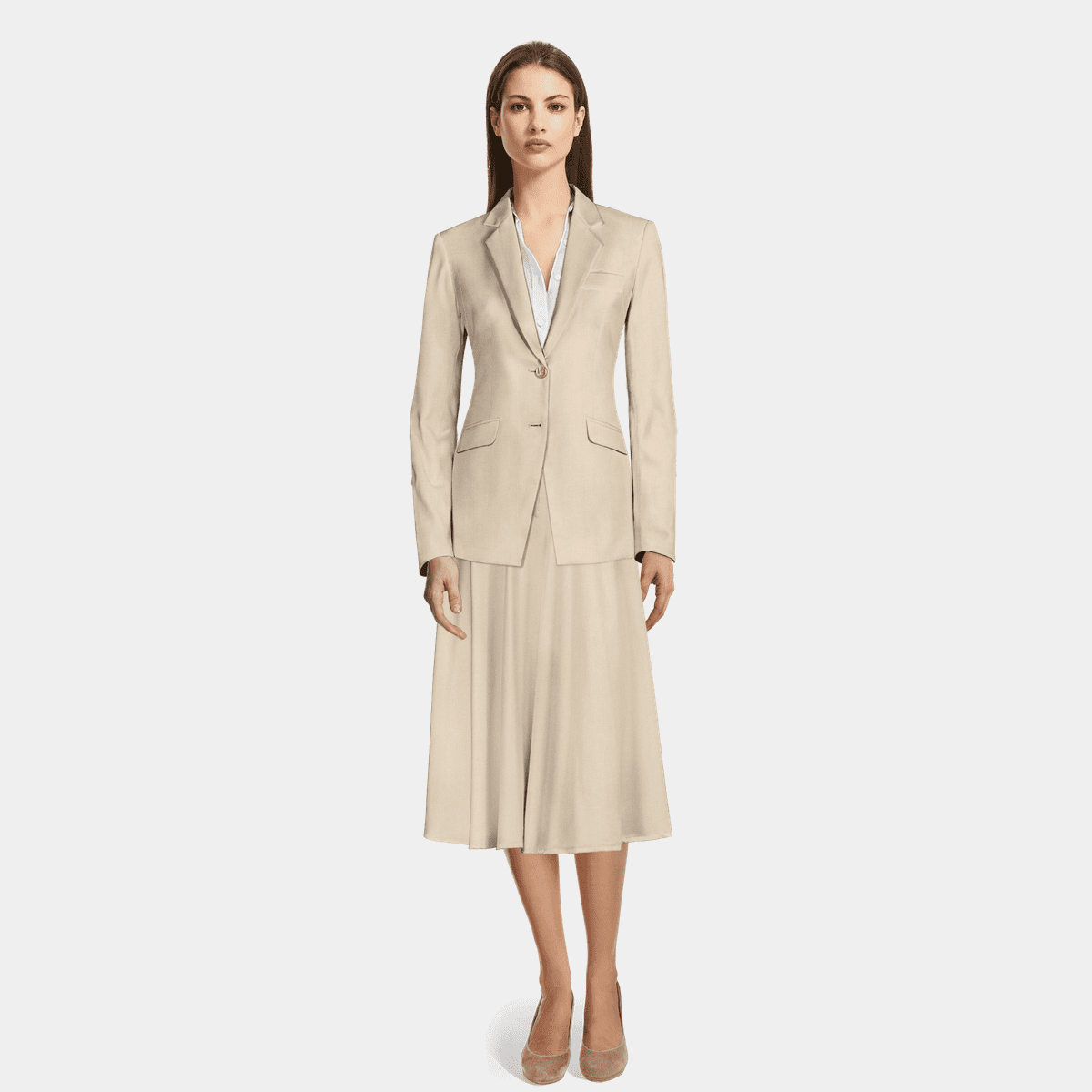 Sand double breasted Summer short Skirt Suit