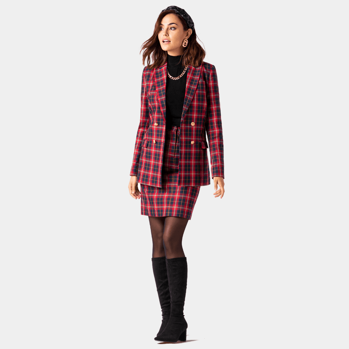 Red double breasted Plaid short Skirt Suit $277 | Sumissura