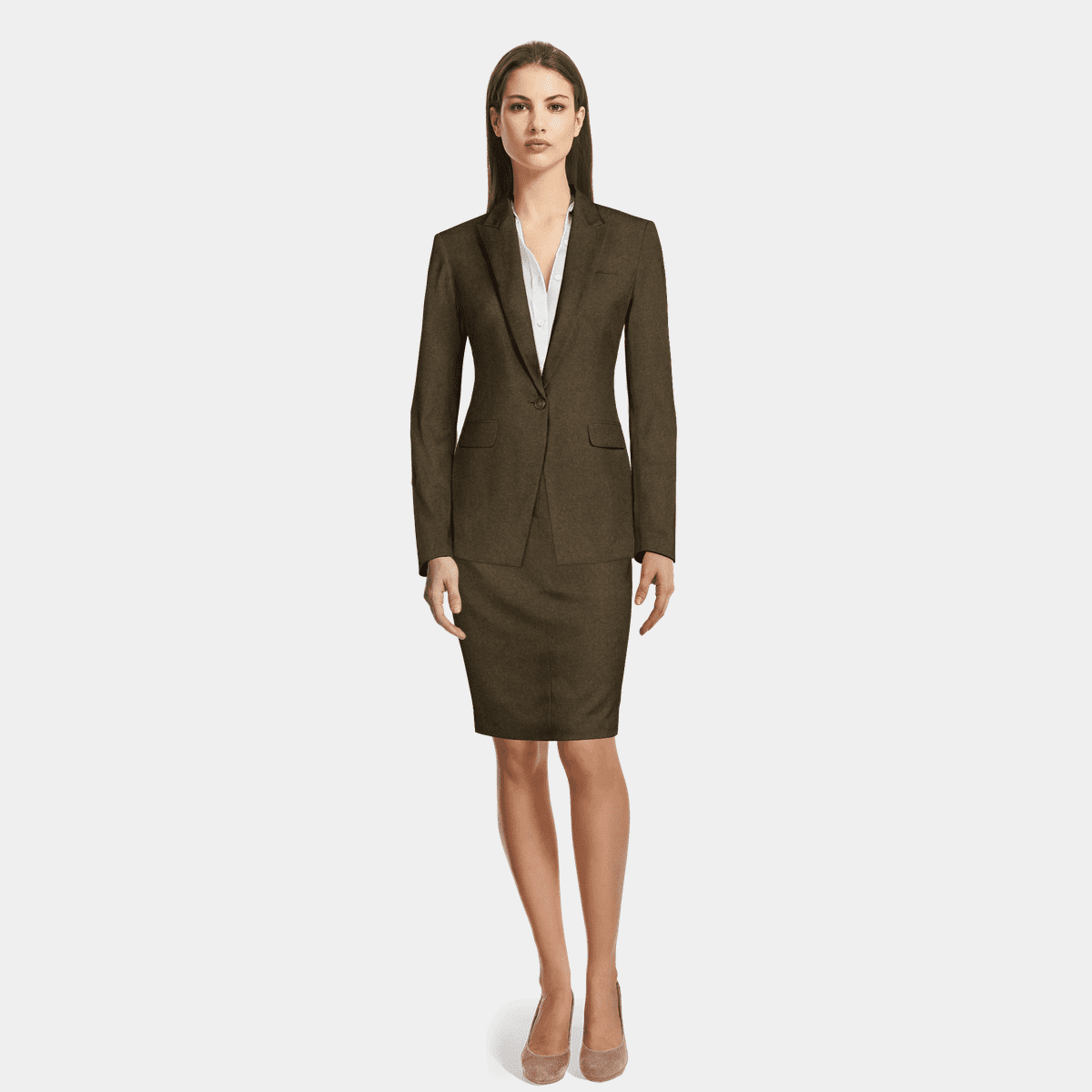 Brown flannel one-button Skirt Suit with peak lapels Sumissura
