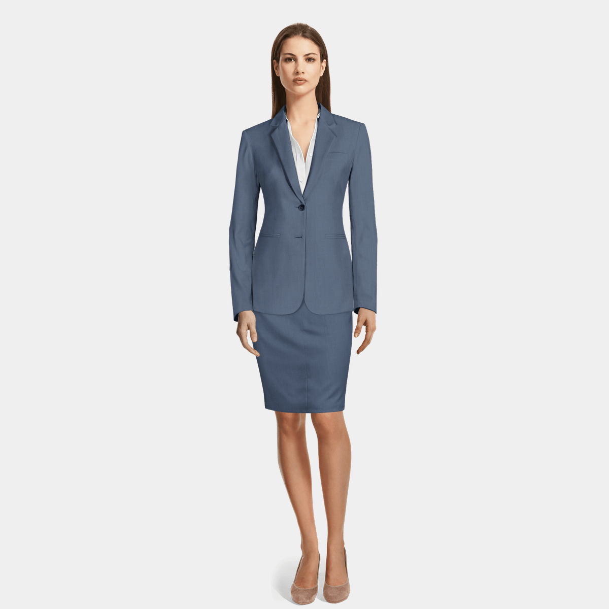 Steel Blue Summer Skirt Suit Sumissura