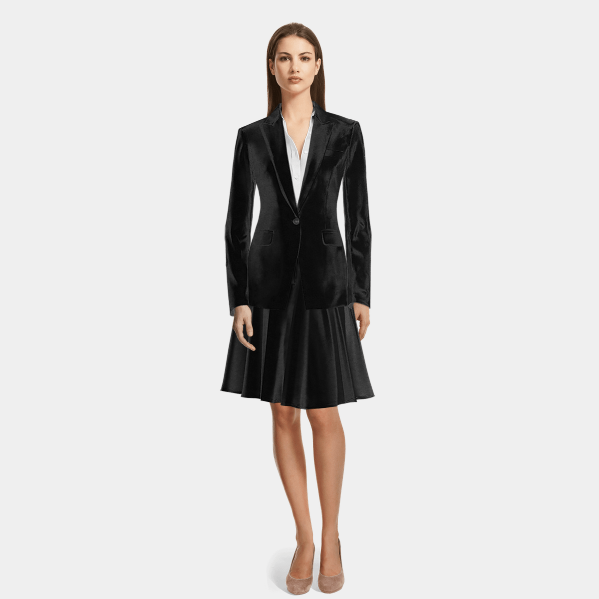Lapel Design Pleated Skirt Black Suit Jacket For Women