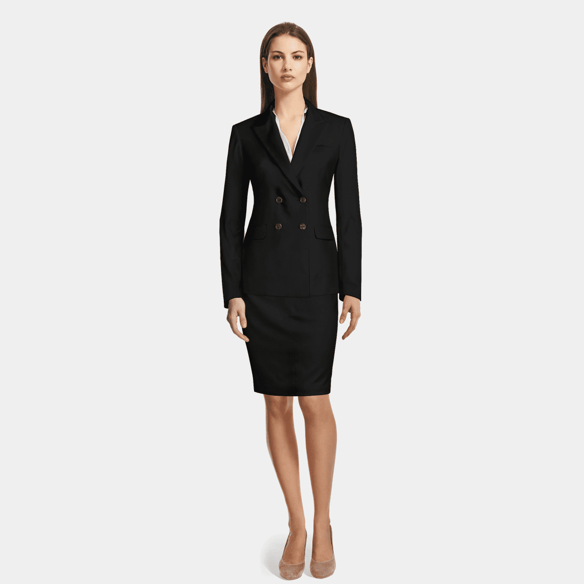 Black double breasted stretch Skirt Suit | Sumissura