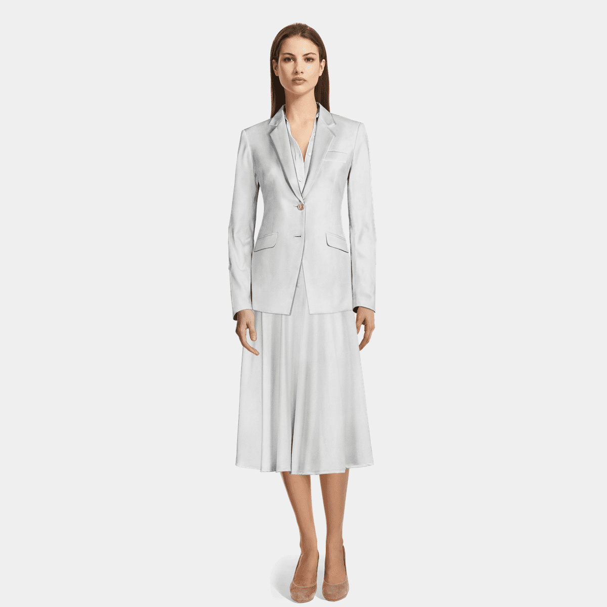 White midi Flared Skirt Suit Sumissura