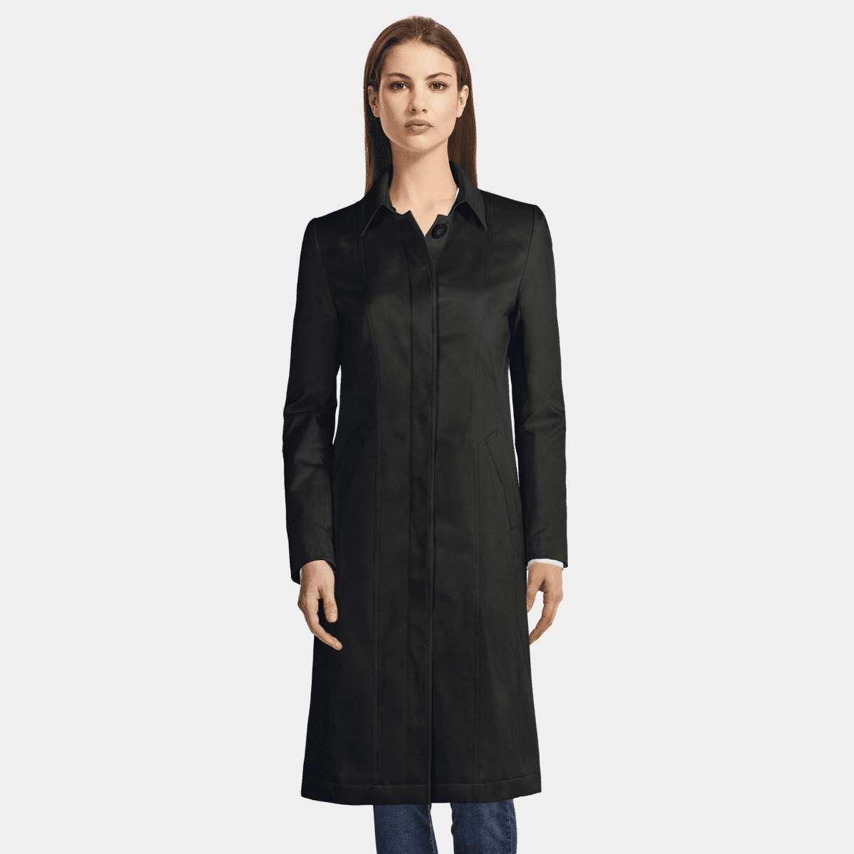 Black Straight-Cut Mid-Length Trench Coat