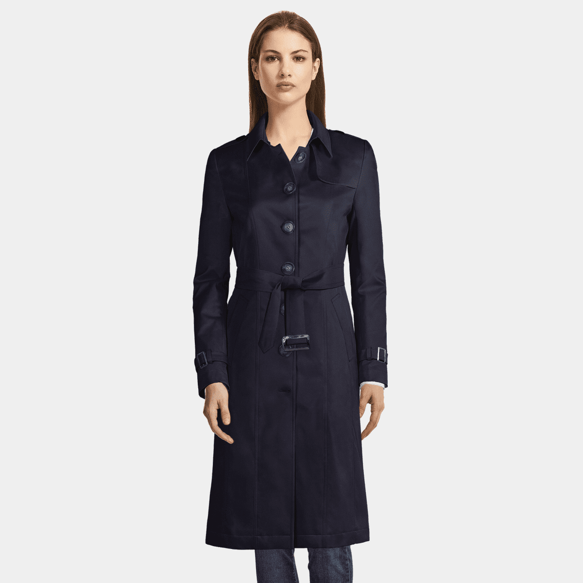 Navy Blue Long Single Breasted Trench Coat Sumissura 1278