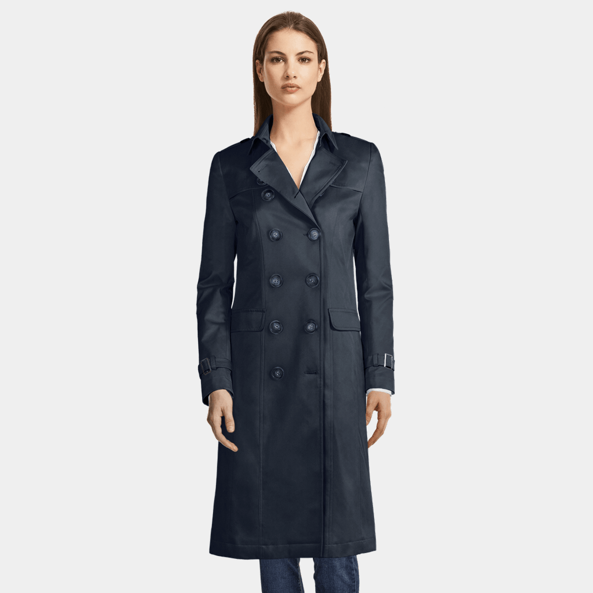 Women's blue Long Trench Coats without belt Sumissura
