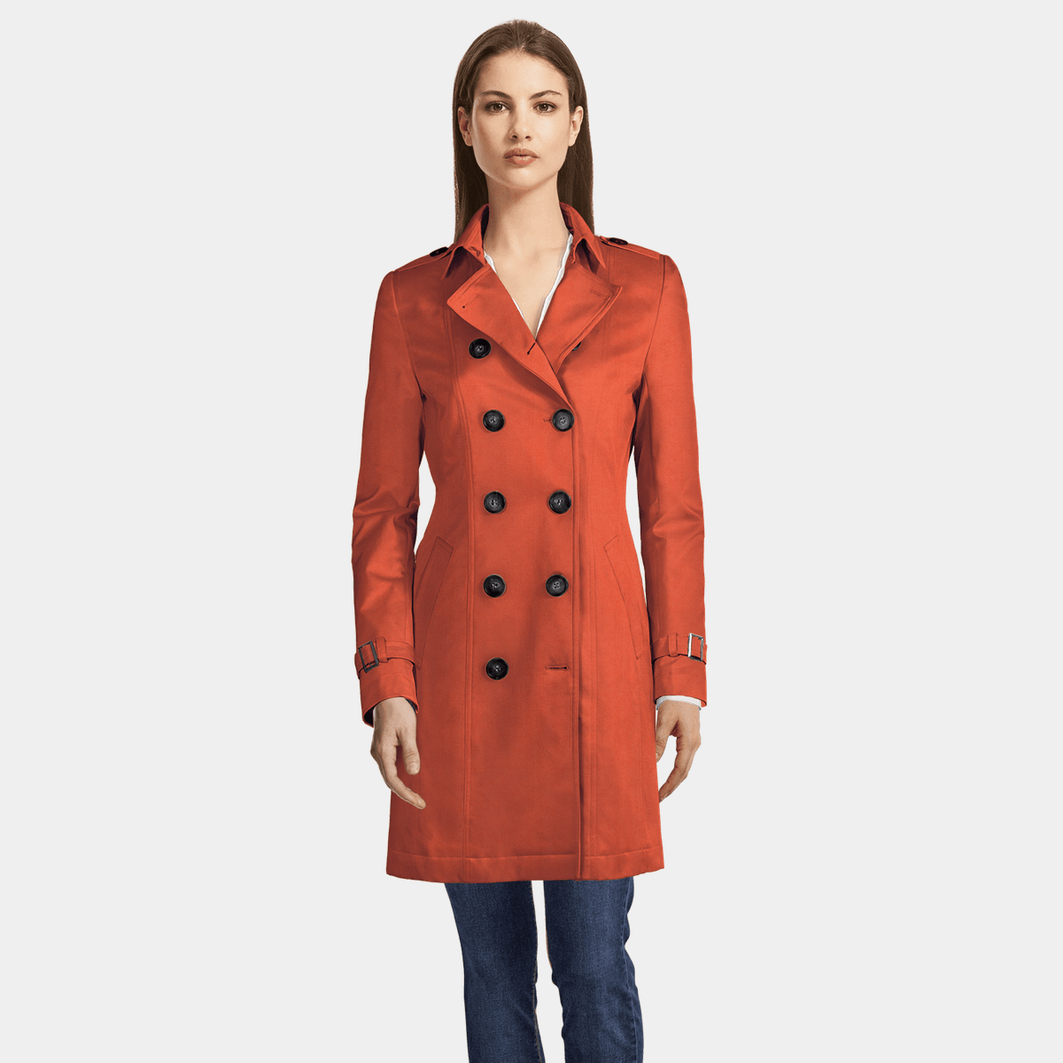 Martine Red Double-Breasted Trench Coat