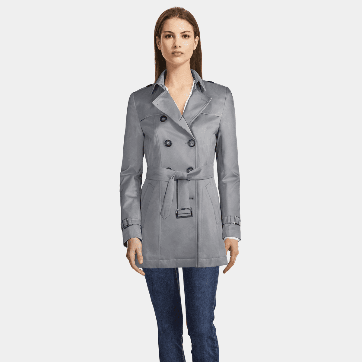 Womens Grey Wool Coat  Slim Tweed Trench Coat
