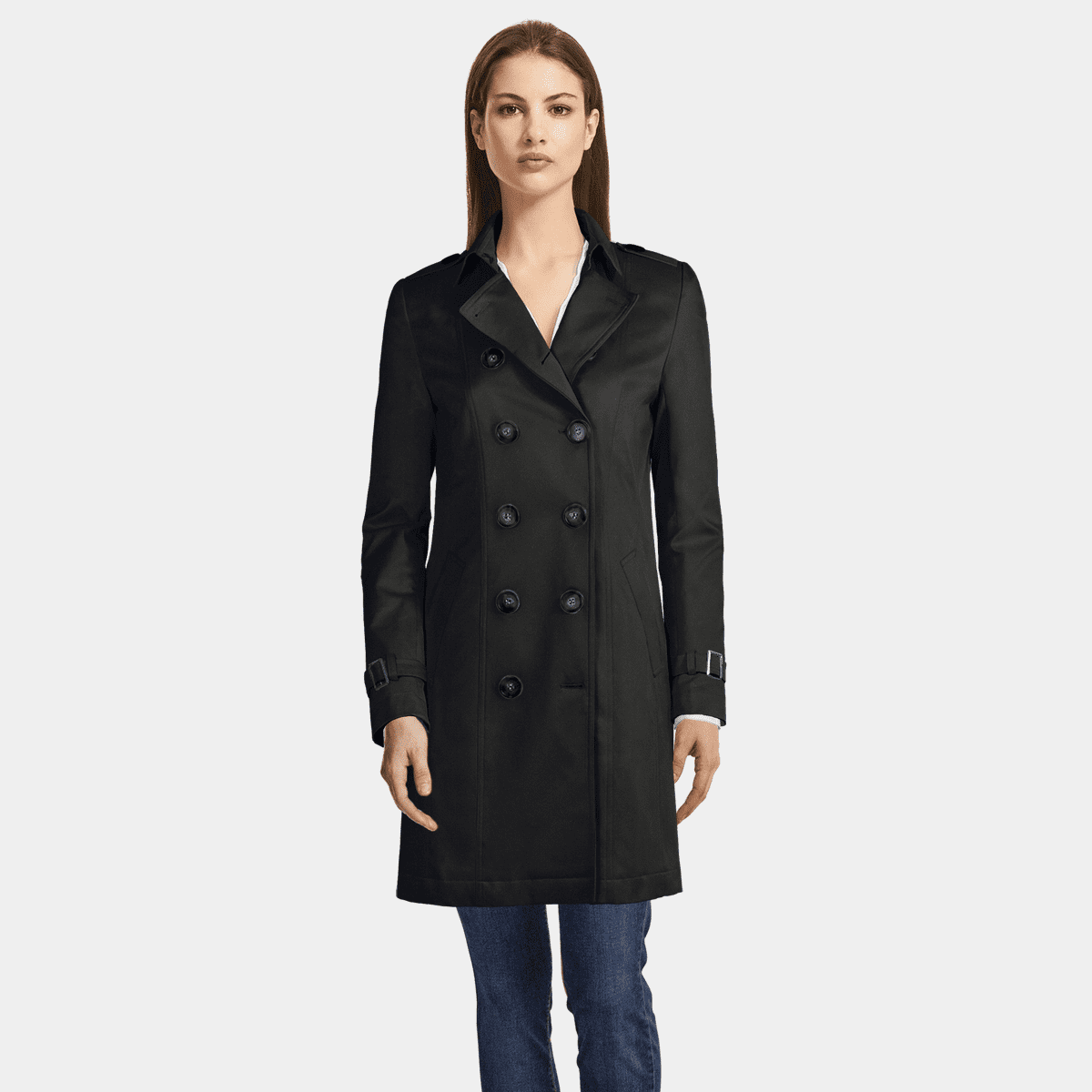 Straight cut Black classic Trench Coat | Sumissura