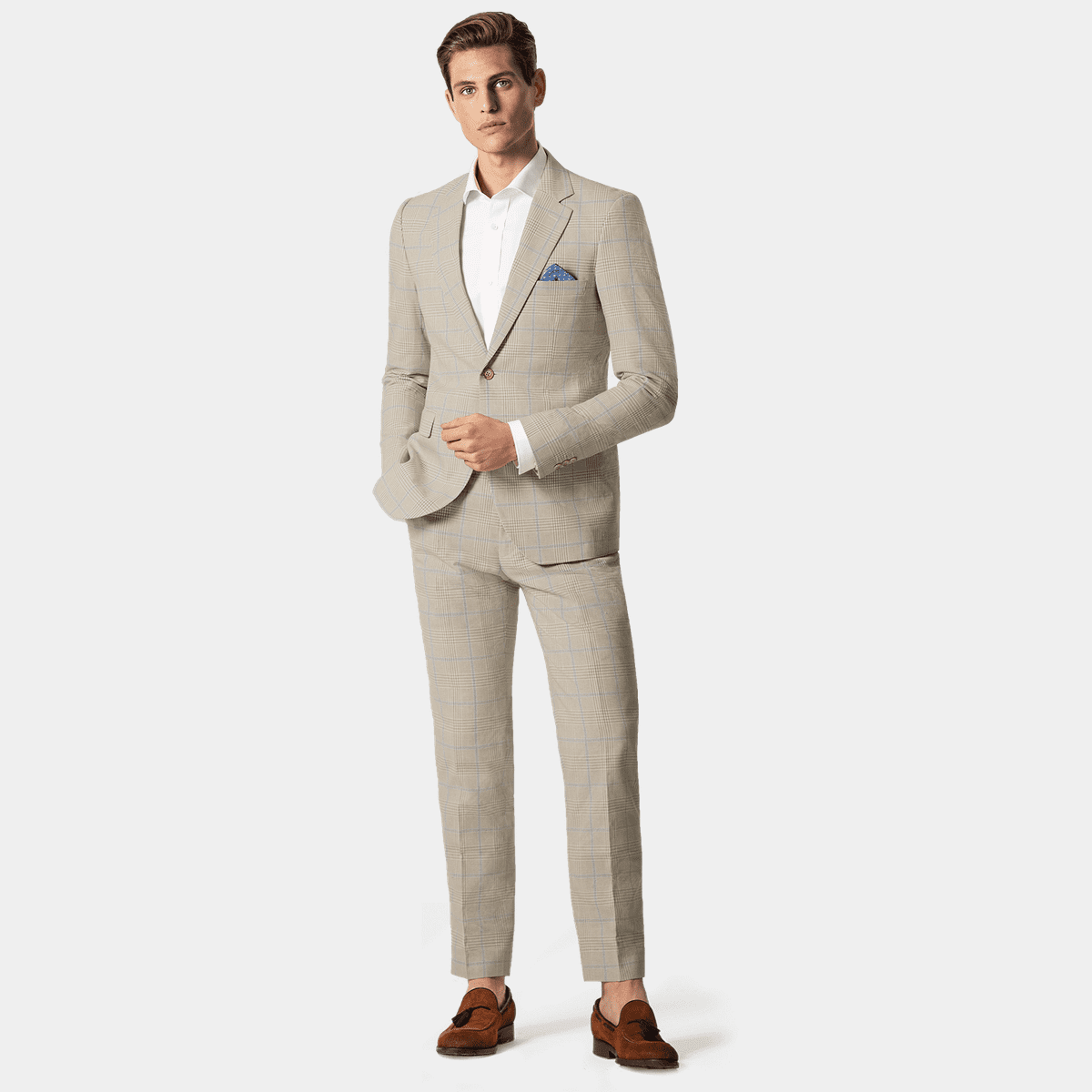 Pure linen light blue pinstripe vintage tailored fit suit for men