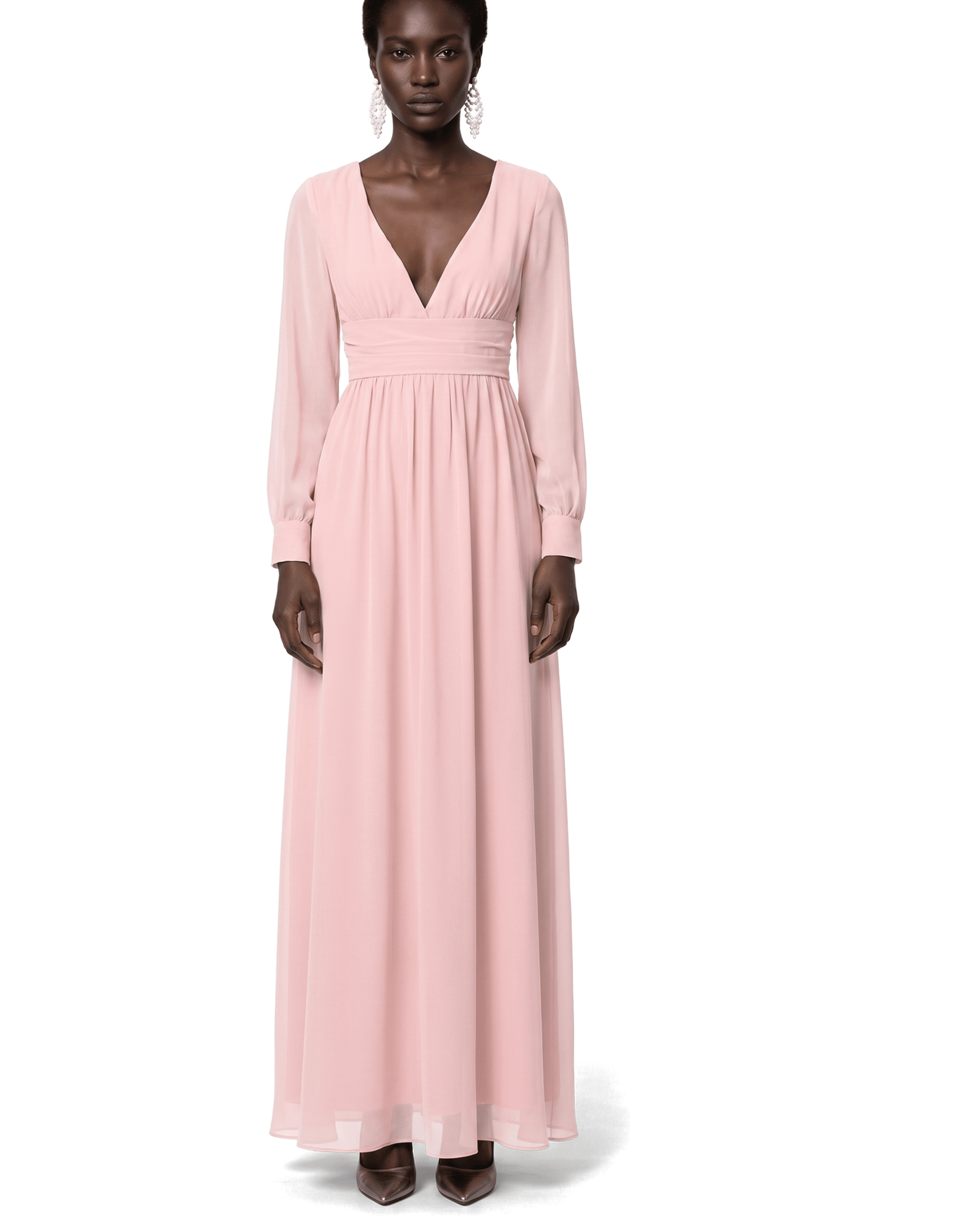 empire waist maxi dress long sleeve Evening Dresses 30.5 (77.5 cm) GARMENT Color:Brown* V neck IconicSuits:The Louis Suit Floral Lace and Velvet