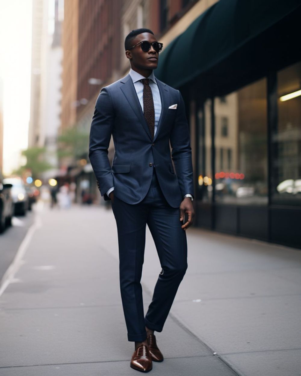 Traje Azul Elegante con Gafas de Sol Hockerty