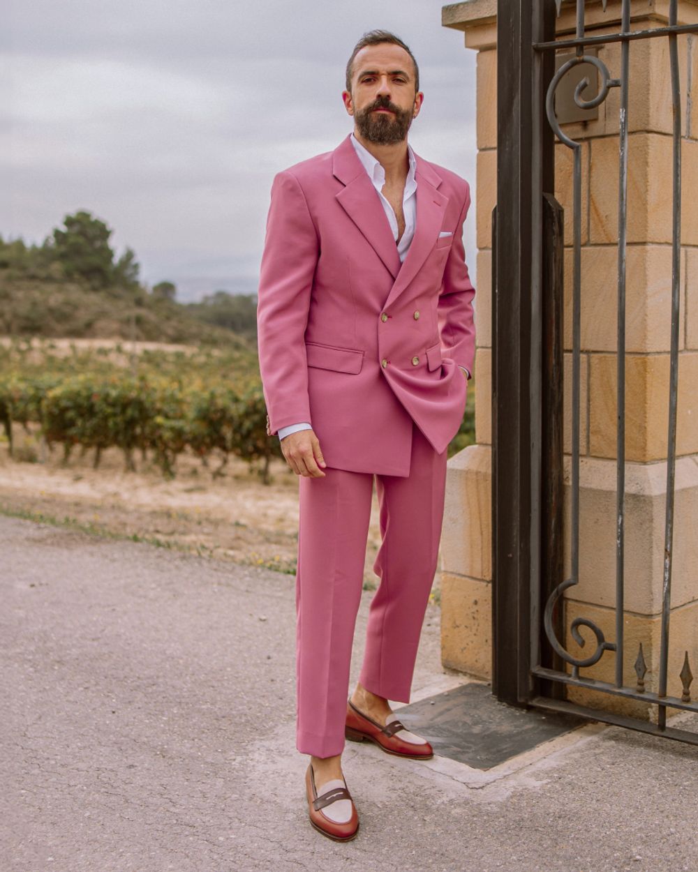 Blush Pink Linen Suit with Loafers