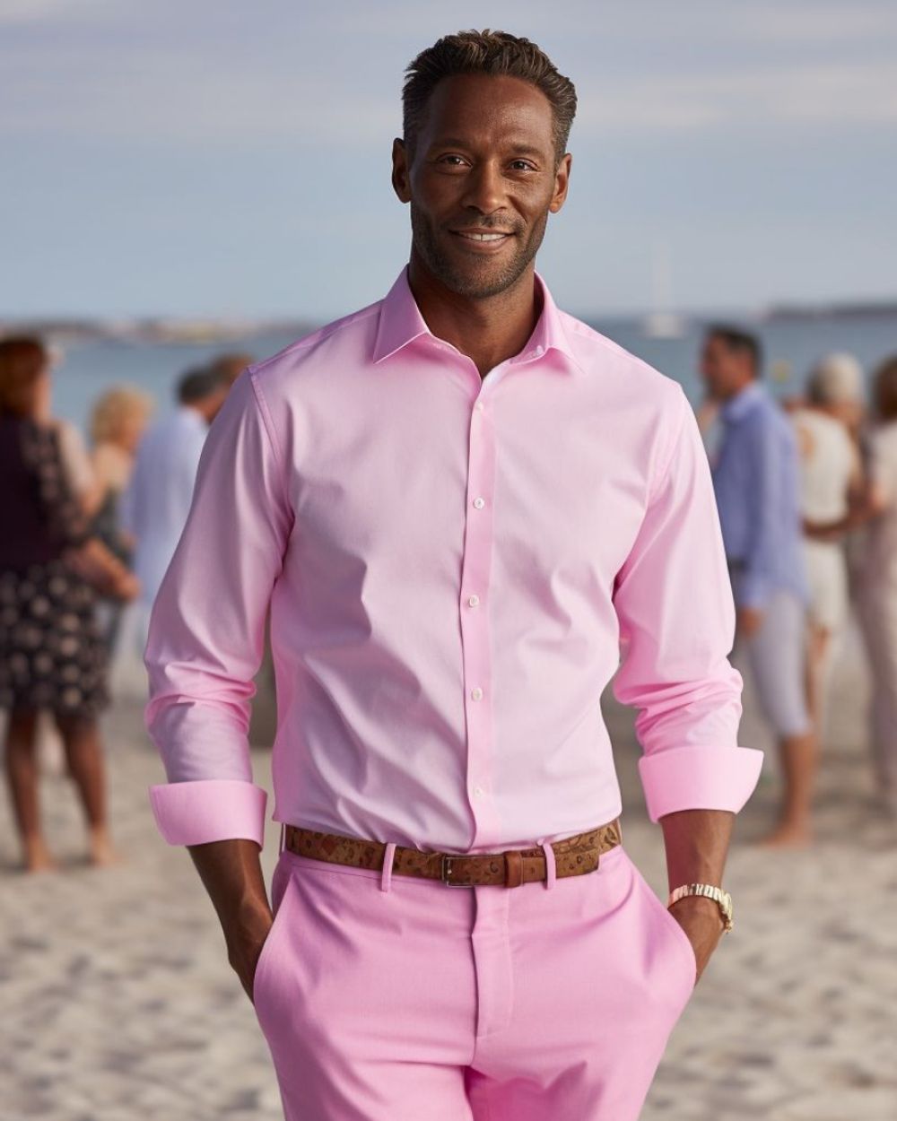 Outfit con Camisa Rosa para Hombres Negros Hockerty