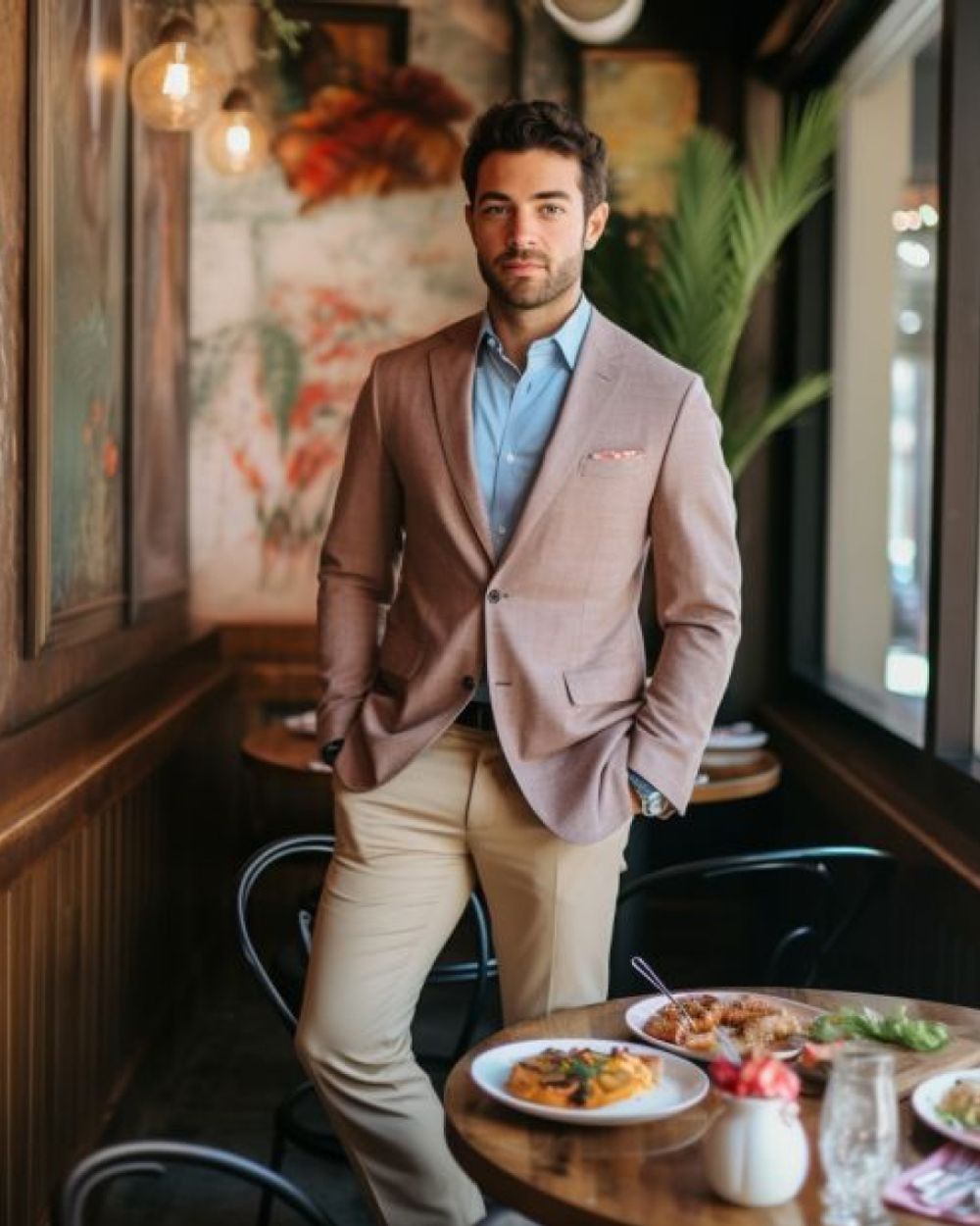 Red Linen Suit Jacket with Chinos