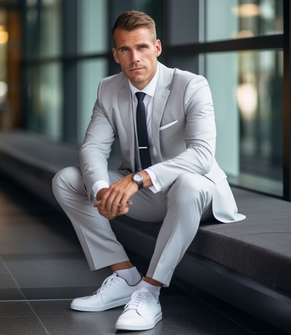 Light Grey Suit with Trainers Casual Outfit Hockerty