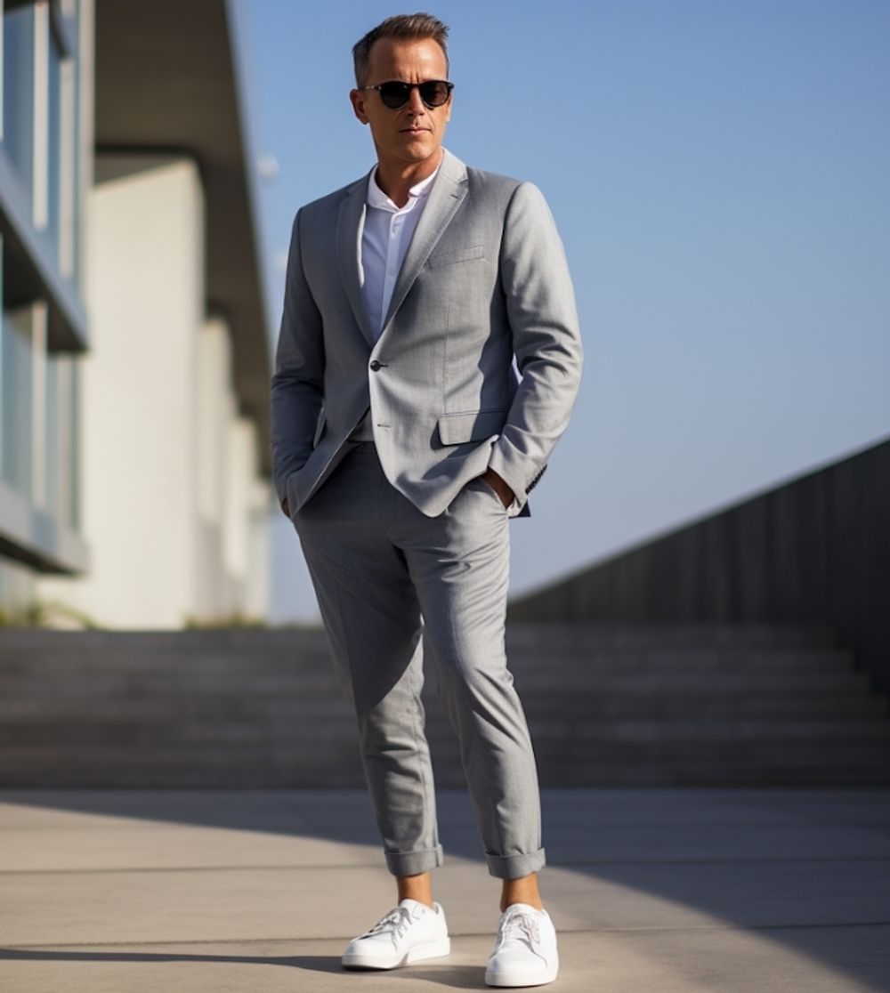 Casual Middle-Aged Suit with Sunglasses