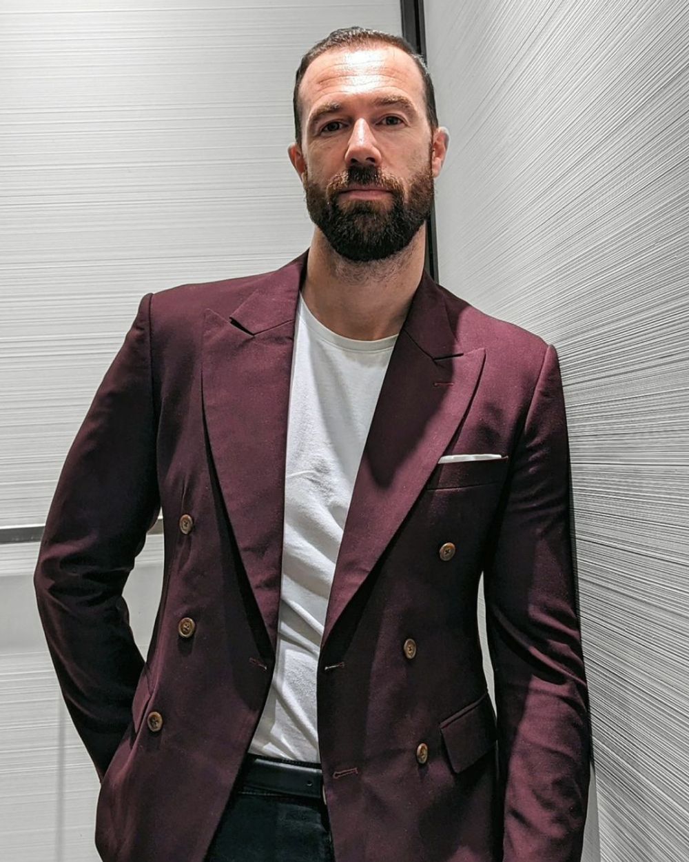 Bordeaux Brilliance Double-Breasted Jacket