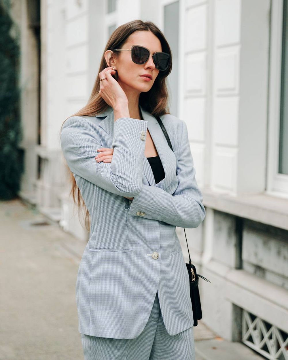 Pale blue trouser suit hotsell