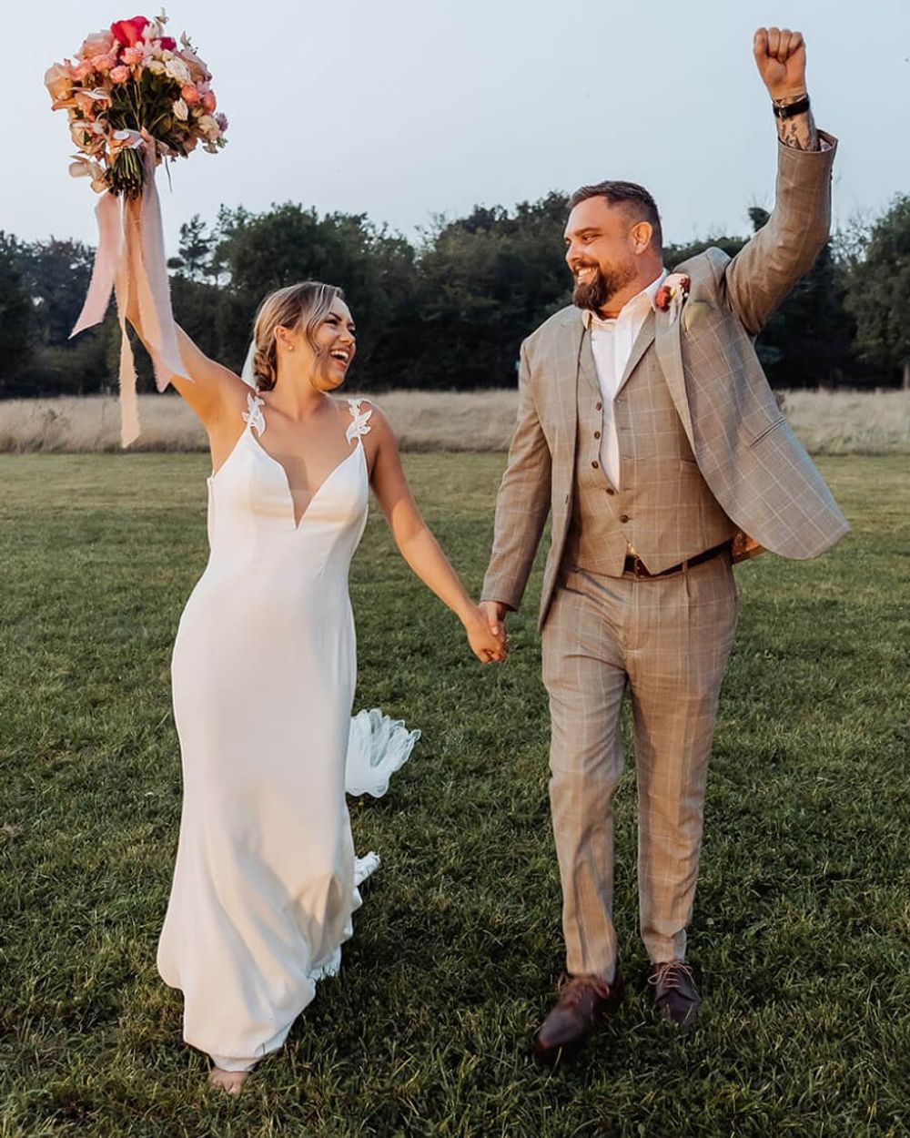Beige Checked Wedding Suit