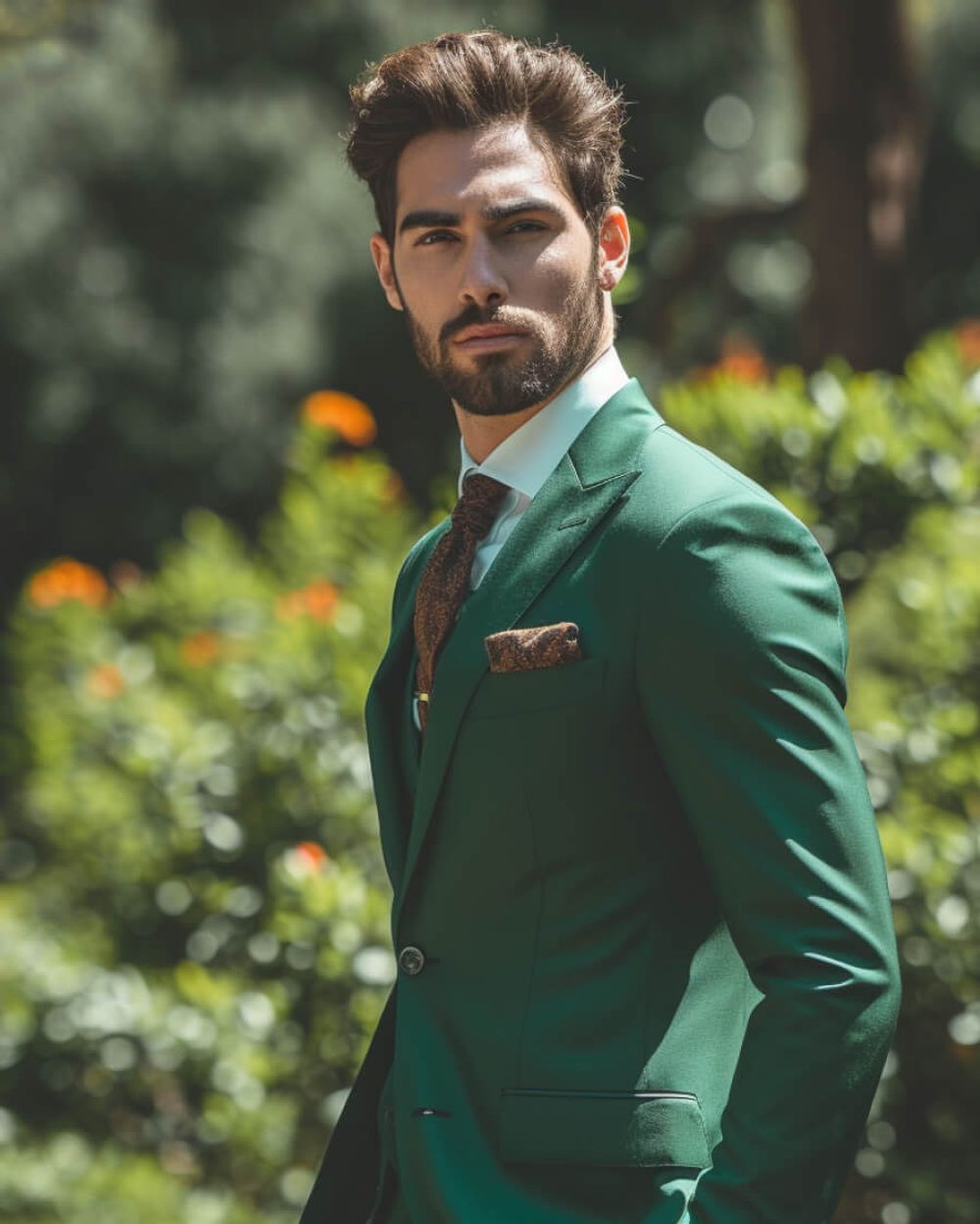 Verdant Vogue Suit with Autumnal Tie