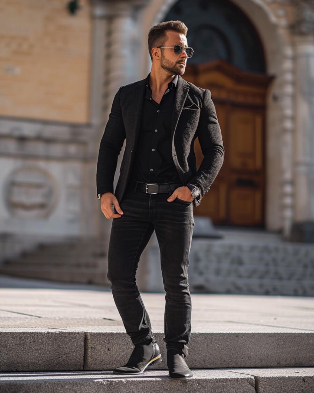 Black Suit Jacket with Black Jeans Hockerty