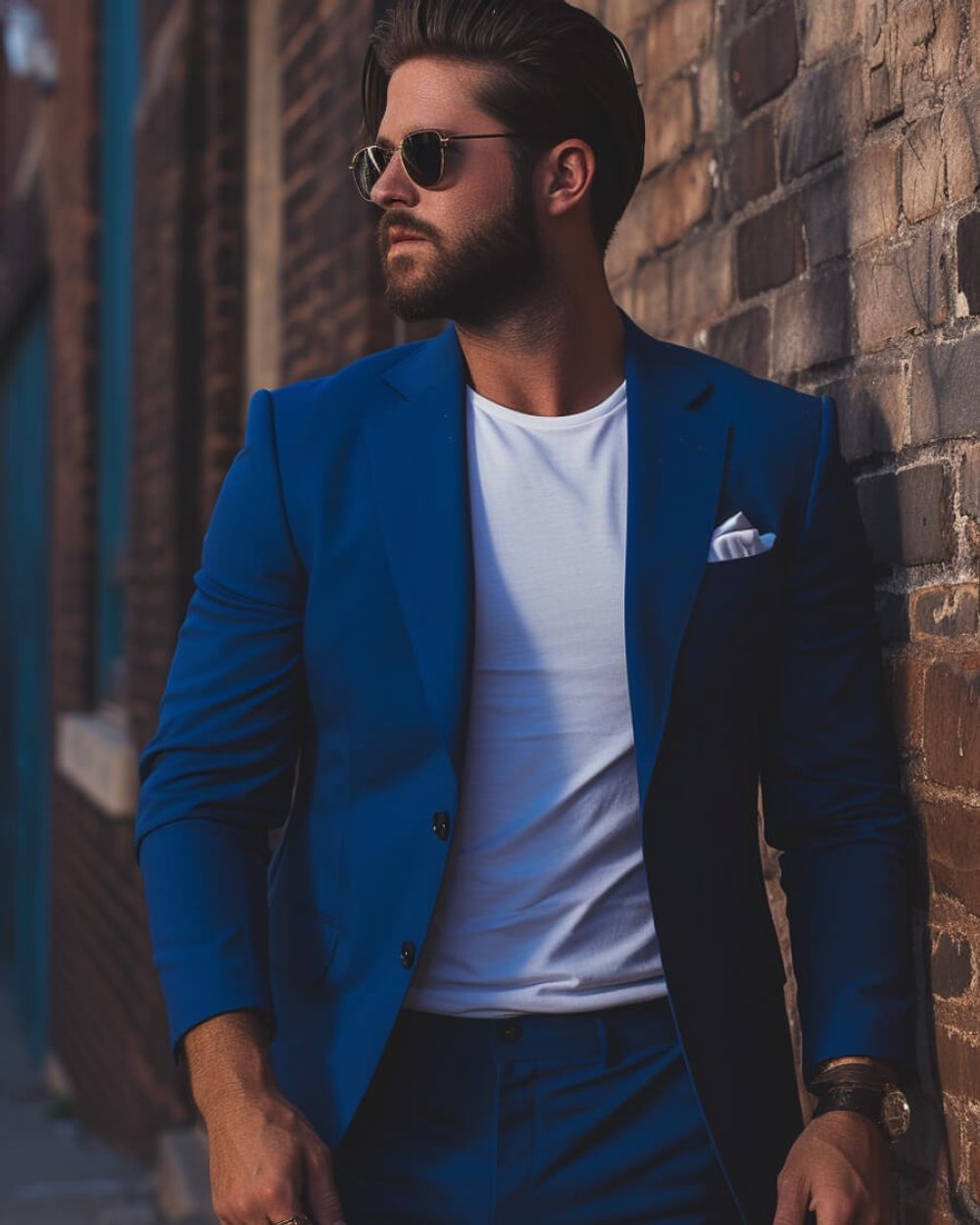 Cobalt Suit with White Tee Hockerty