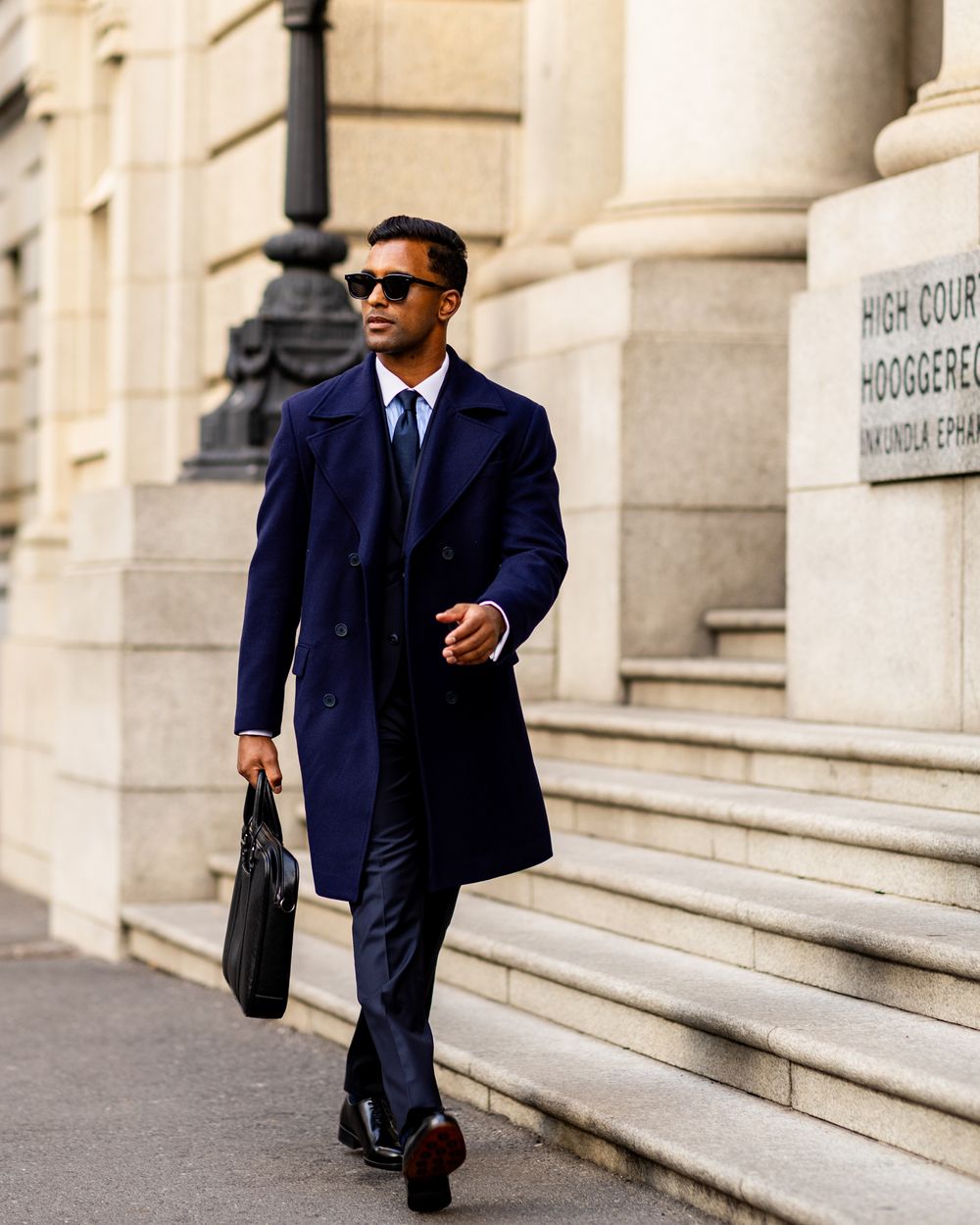 Navy blue overcoat on sale