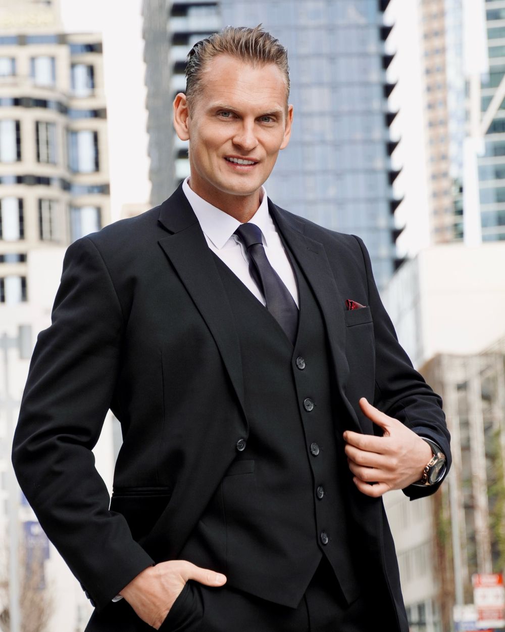 Jet-Black Double-Breasted Suit