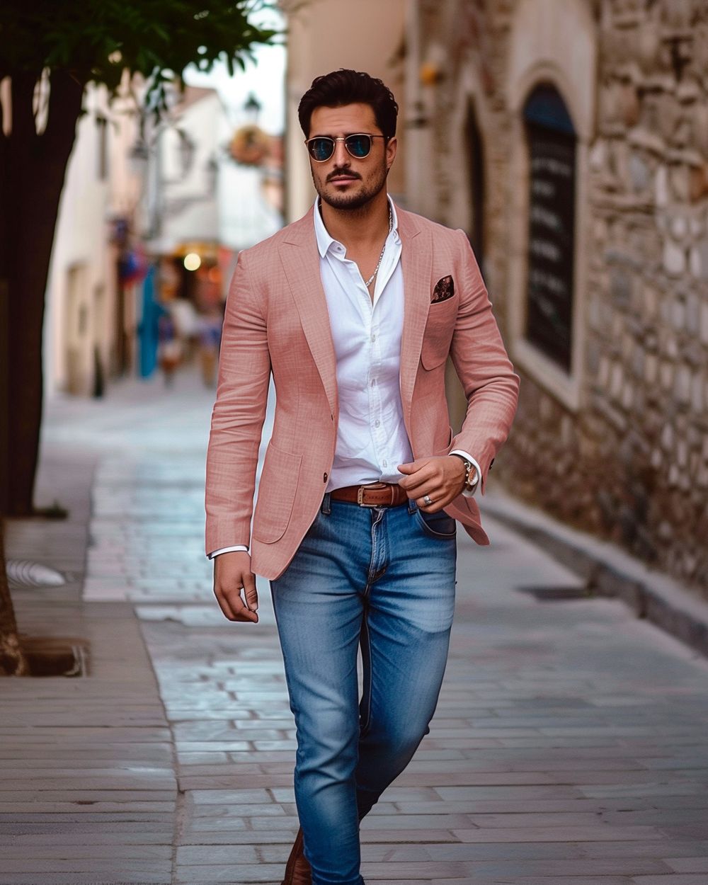 Pink shirt blue jeans shops men