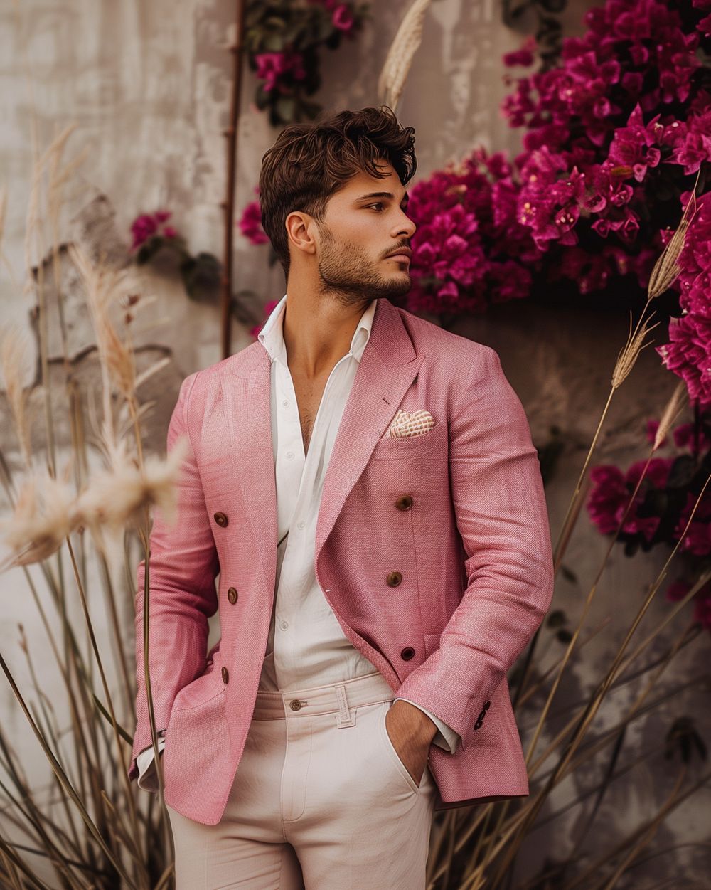 Pink double breasted suit best sale