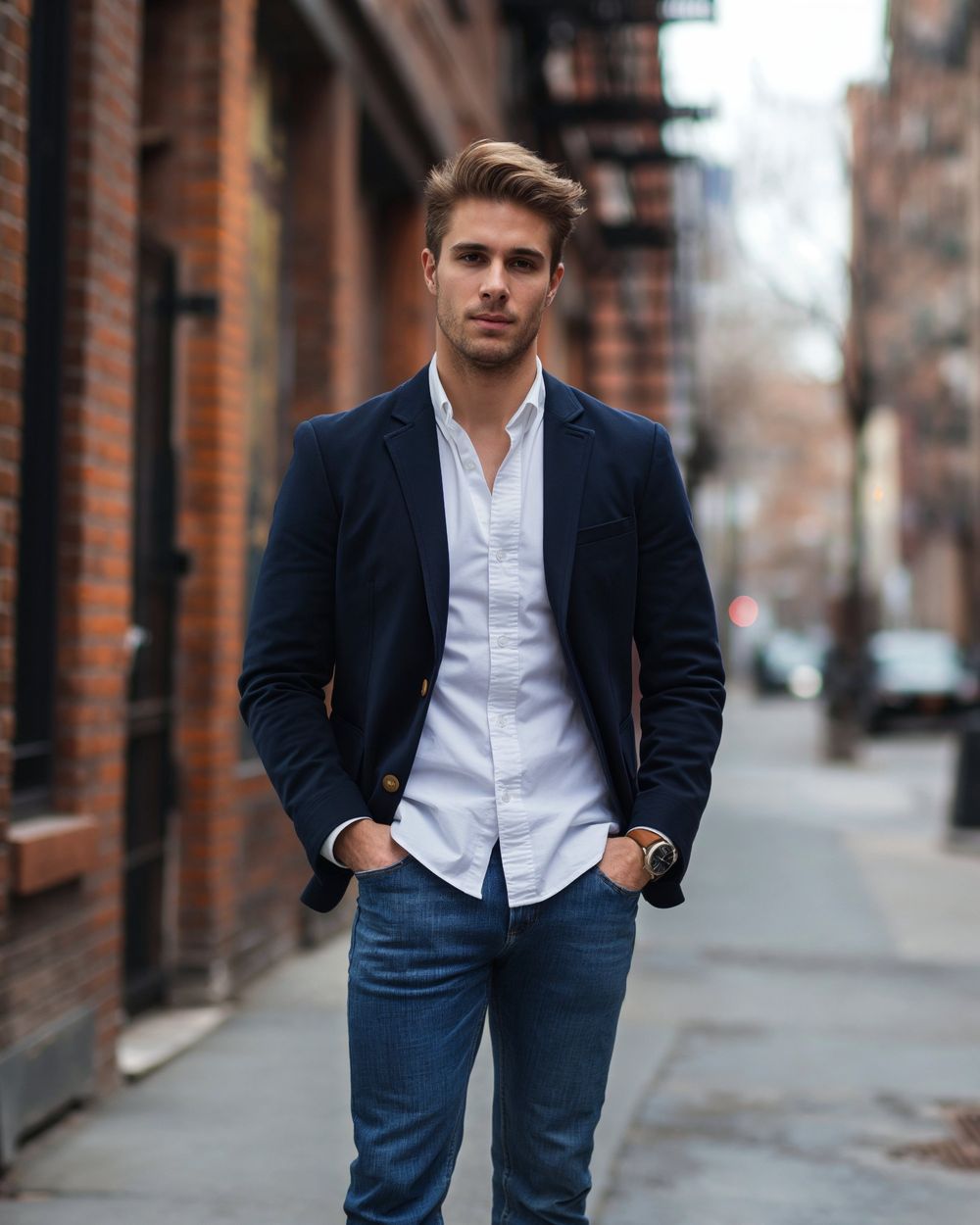 Dark blue casual blazer sale