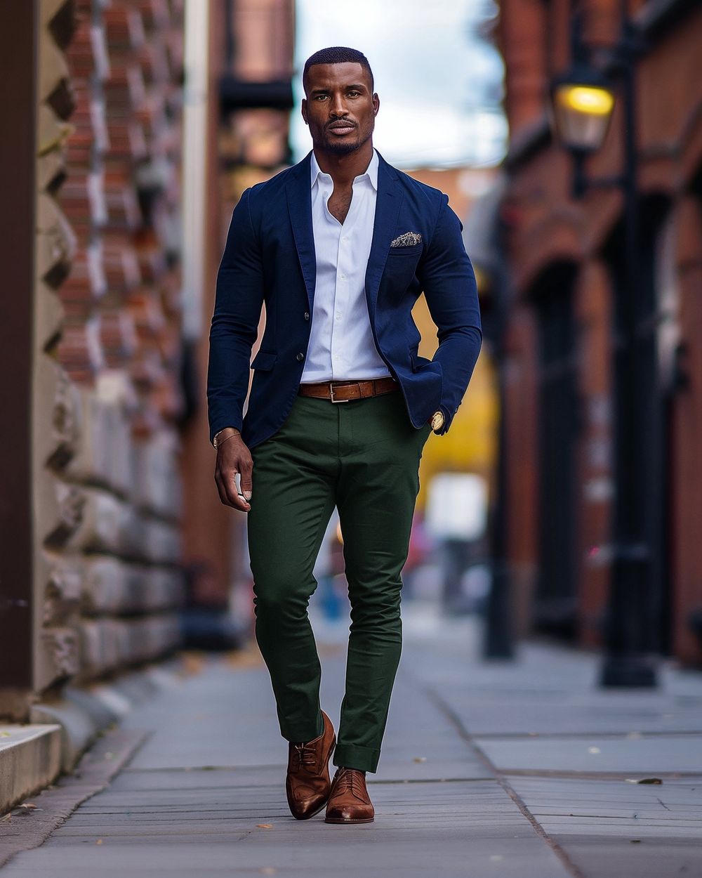 Navy Blue Blazer with Forest Green Chinos Hockerty