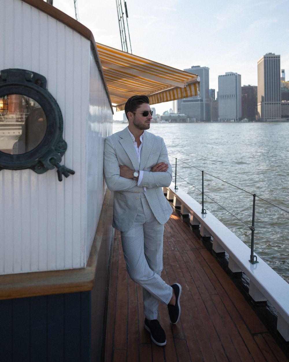Light Blue Seersucker Suit with White Shirt