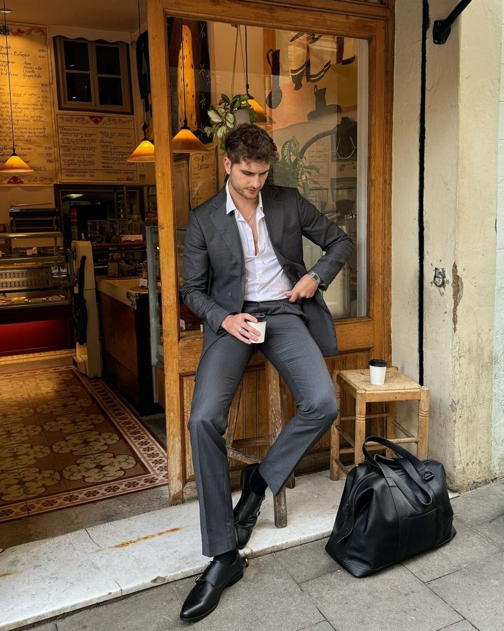 Grey Pinstripe Suit with White Dress Shirt