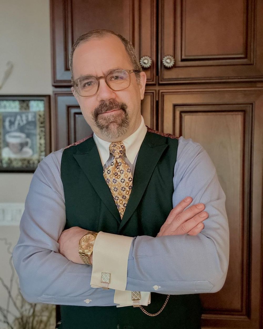 Green Double-Breasted Suit with Yellow Tie