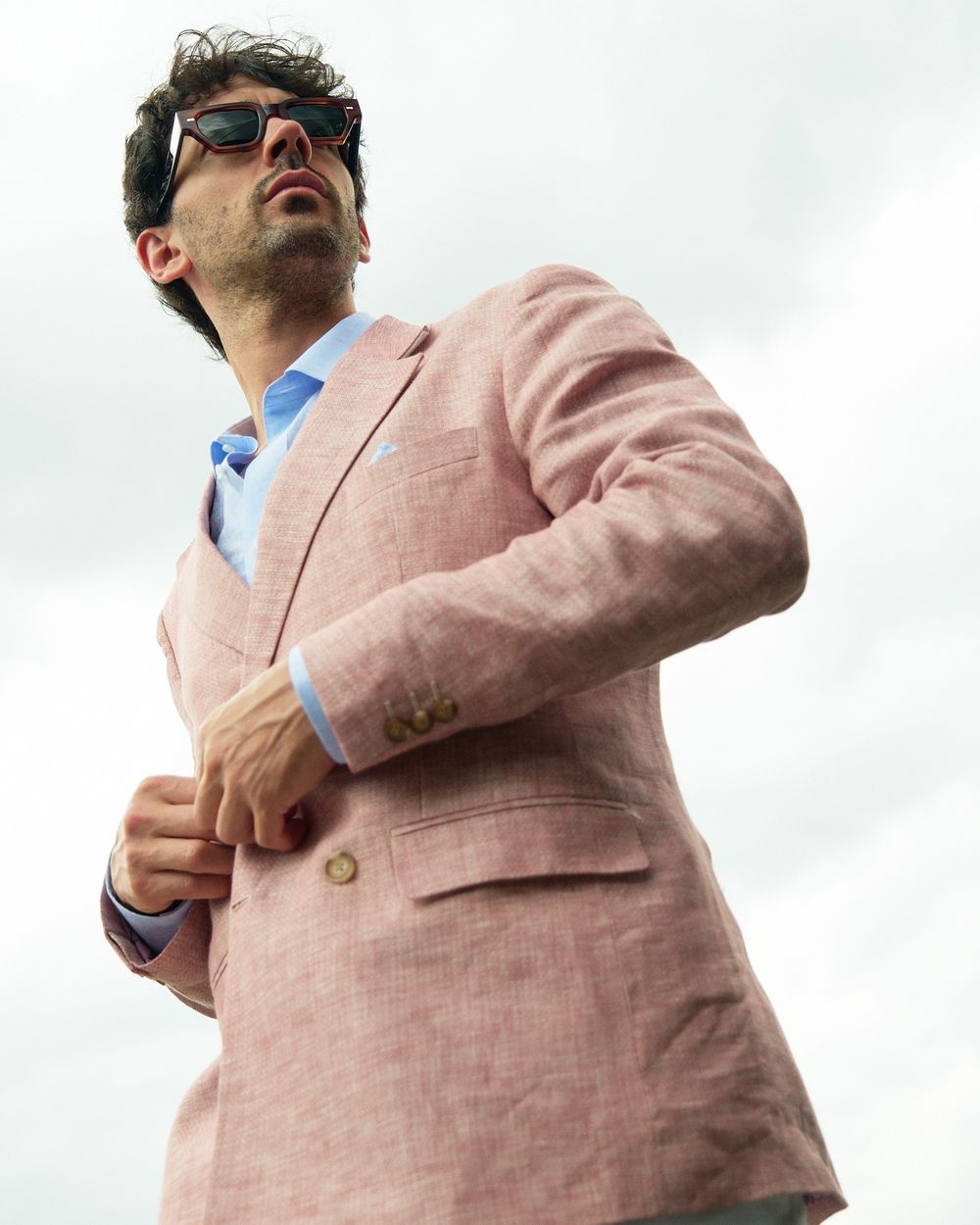 Pink Blazer with White Trousers
