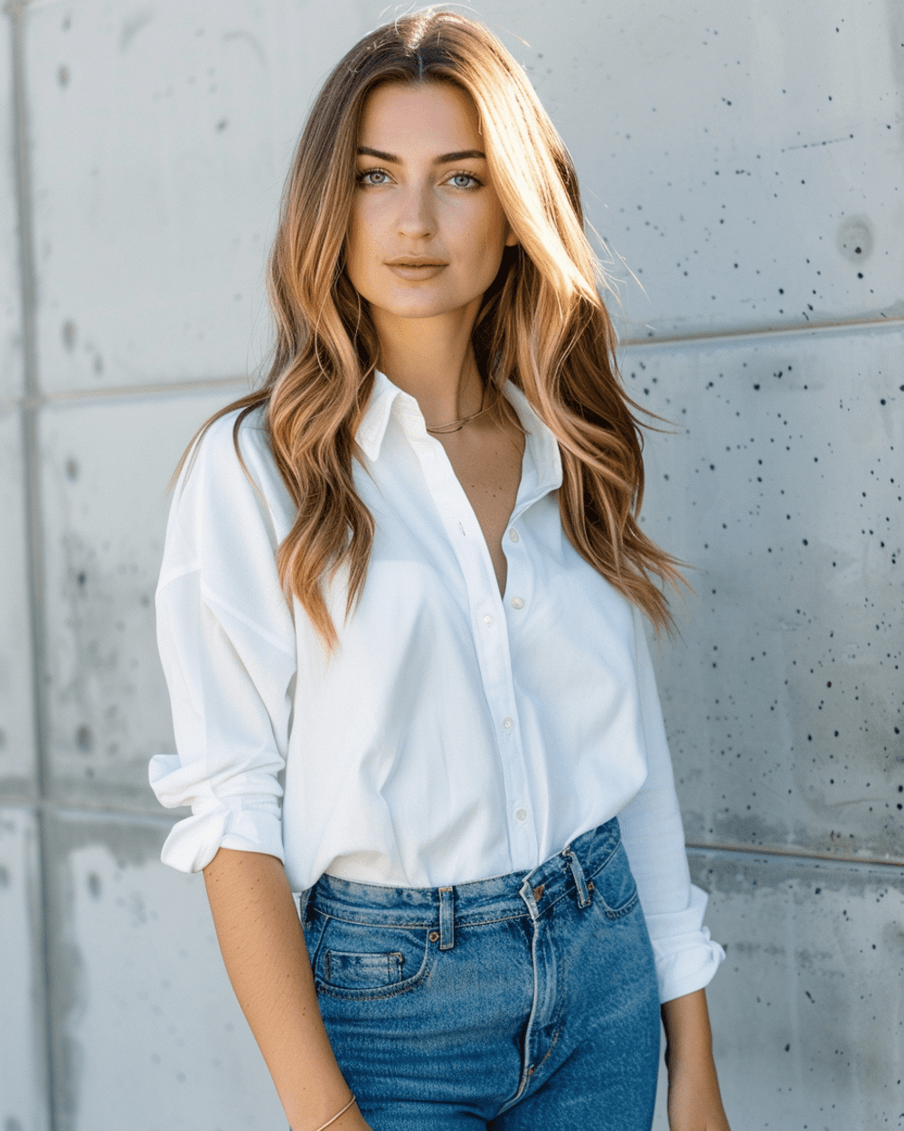 White casual shops shirt with jeans