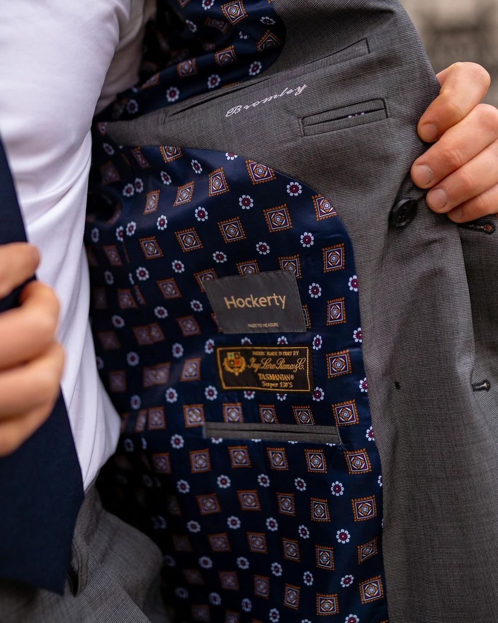 Navy Overcoat with Grey Suit and Black Shoes