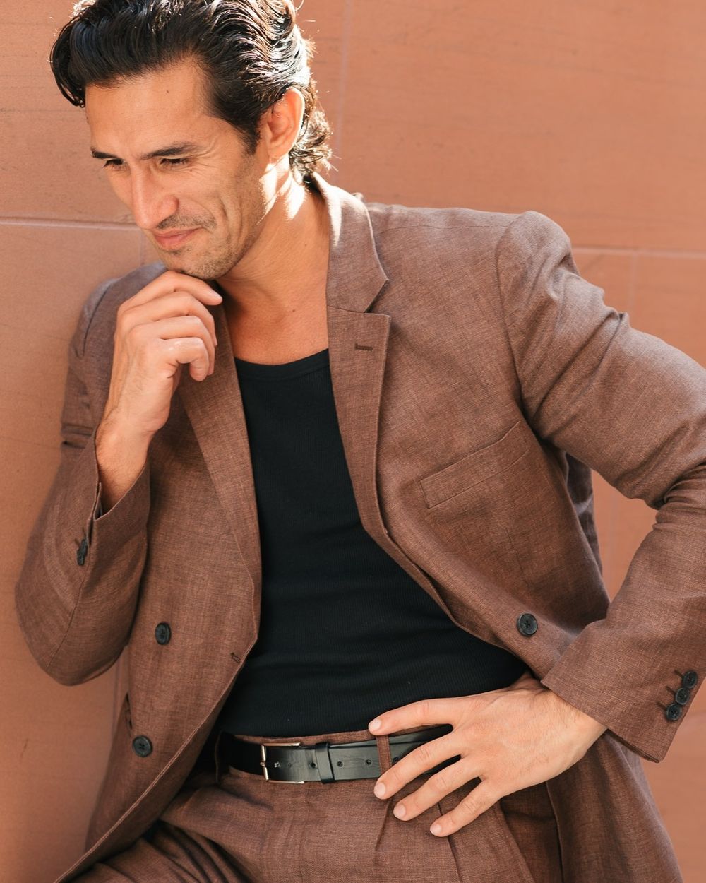 Brown Suit with Black Shirt