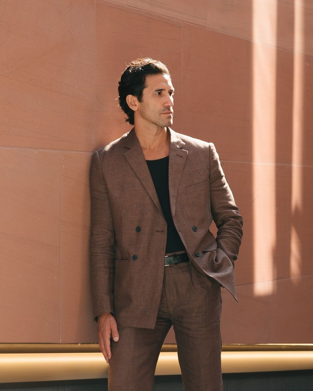 Brown Suit with Black Shirt