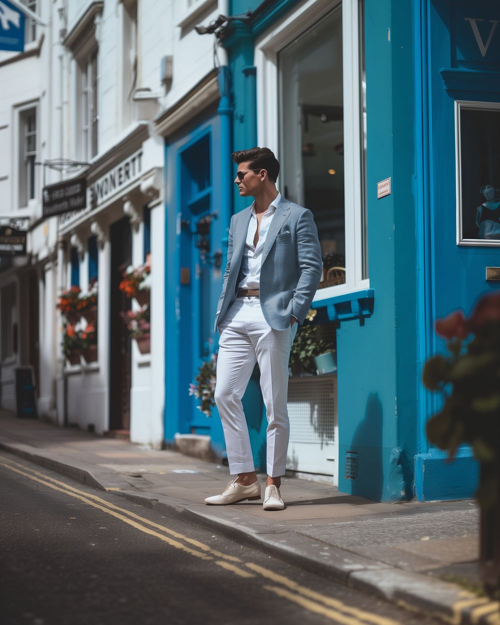 Blue shirt white blazer hotsell