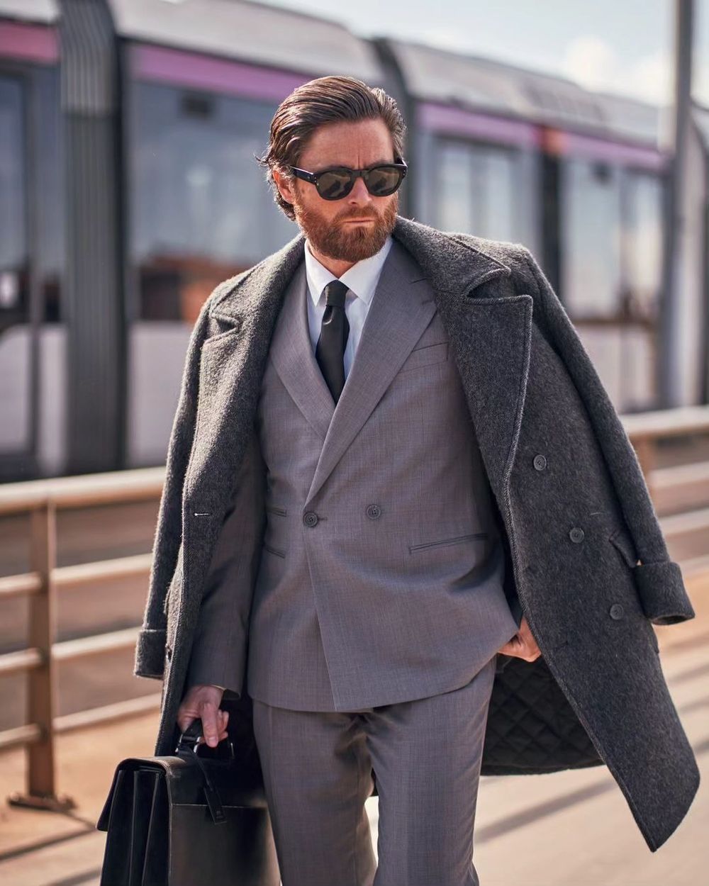 Charcoal Overcoat with Light Gray Suit