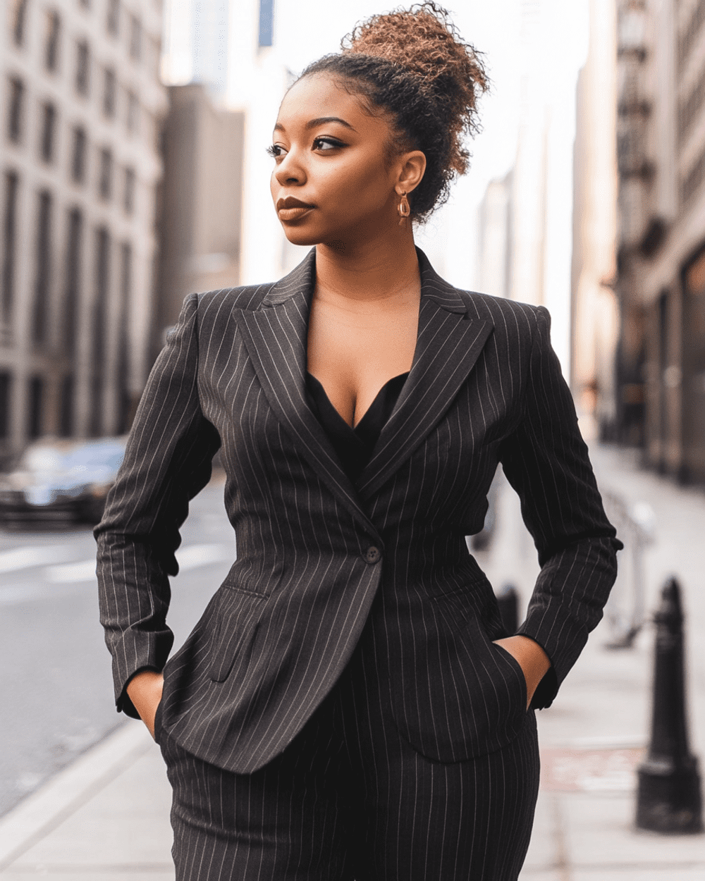 Charcoal Pinstripe Suit with Blouse Sumissura